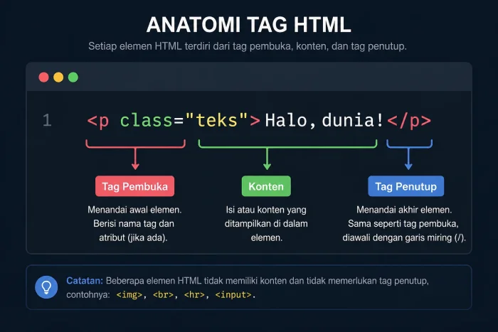 Belajar HTML #02: Panduan Lengkap Tag, Elemen, dan Atribut HTML untuk Pemula