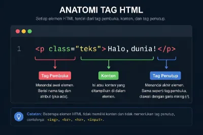 Belajar HTML #02: Panduan Lengkap Tag, Elemen, dan Atribut HTML untuk Pemula