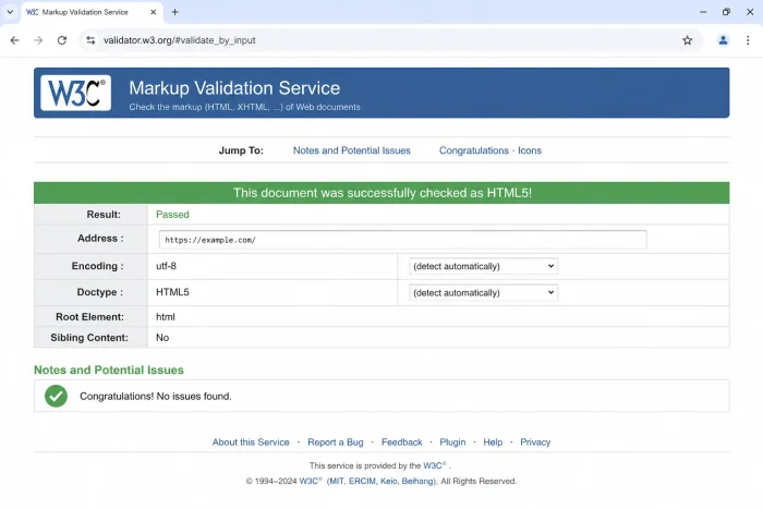 Keterangan Gambar: Tampilan W3C HTML Validator untuk mengecek kode HTML