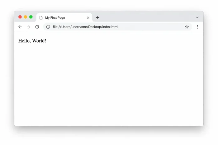 Keterangan Gambar: Tampilan browser yang menampilkan hasil halaman HTML pertama dengan tulisan Hello World
