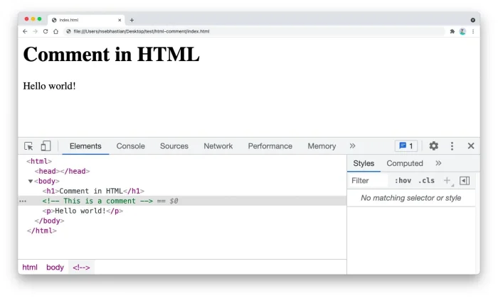 Keterangan Gambar: Demonstrasi shortcut komentar Ctrl+/ di Visual Studio Code (shortcut komentar HTML di VS Code)